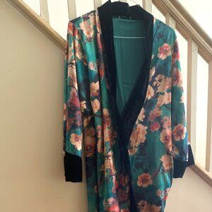 Green Floral Silk Like Robe